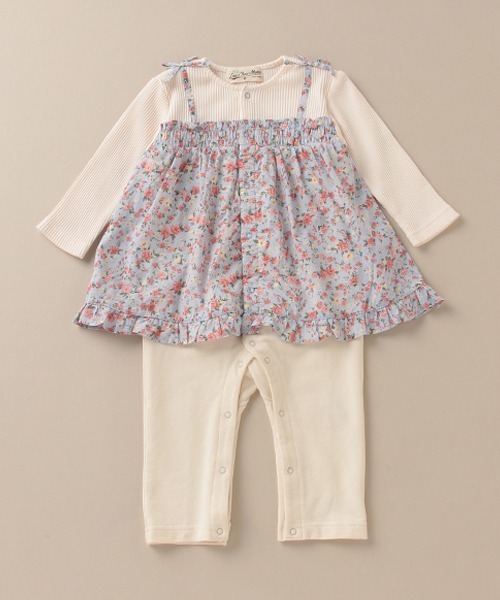 Love&Peace&Money（ラブアンドピースアンドマネー）の「小花柄レイヤードカバーオール（ロンパース・キッズ・サックスブルー/ピンク・80ｃｍ/70cm）」の2枚目の写真