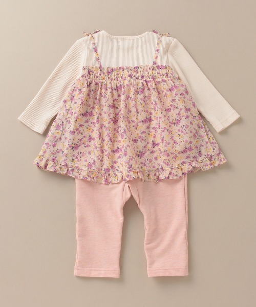 Love&Peace&Money（ラブアンドピースアンドマネー）の「小花柄レイヤードカバーオール（ロンパース・キッズ・サックスブルー/ピンク・80ｃｍ/70cm）」の3枚目の写真