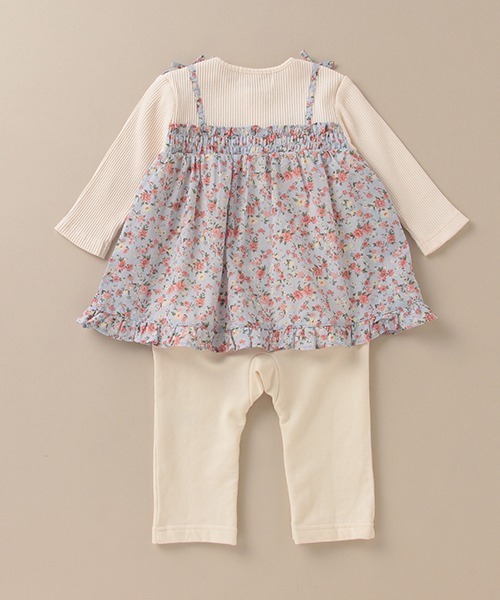 Love&Peace&Money（ラブアンドピースアンドマネー）の「小花柄レイヤードカバーオール（ロンパース・キッズ・サックスブルー/ピンク・80ｃｍ/70cm）」の4枚目の写真