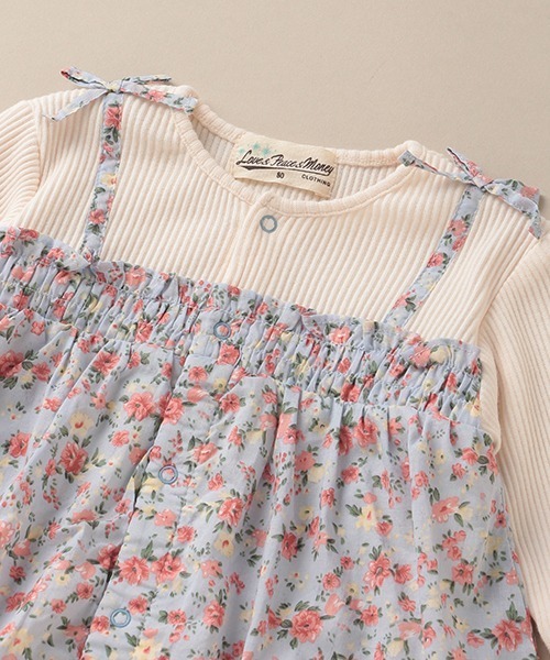 Love&Peace&Money（ラブアンドピースアンドマネー）の「小花柄レイヤードカバーオール（ロンパース・キッズ・サックスブルー/ピンク・80ｃｍ/70cm）」の5枚目の写真