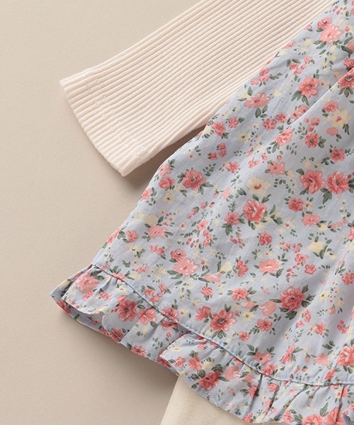 Love&Peace&Money（ラブアンドピースアンドマネー）の「小花柄レイヤードカバーオール（ロンパース・キッズ・サックスブルー/ピンク・80ｃｍ/70cm）」の6枚目の写真