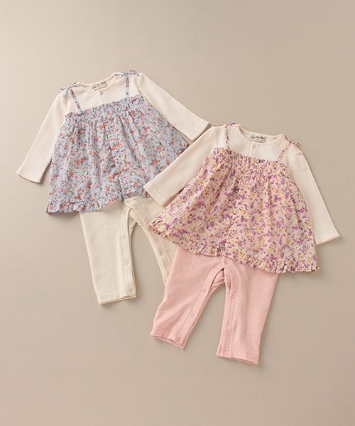 Love&Peace&Money（ラブアンドピースアンドマネー）の「小花柄レイヤードカバーオール（ロンパース・キッズ・サックスブルー/ピンク・80ｃｍ/70cm）」の10枚目の写真