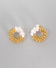 淡水パール×ビーズフープピアス