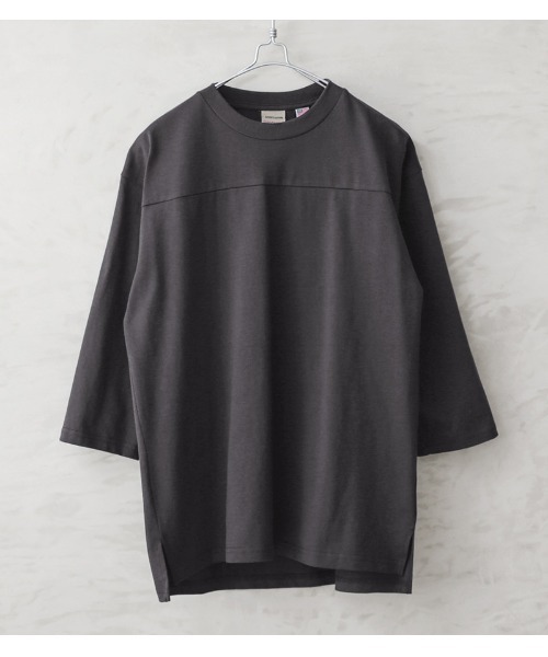 Goodwear（グッドウェア）の「Good wear USAコットン 2W7-2509 切替7分袖 FOOTBALL TEE（Tシャツ/カットソー・メンズ・ネイビー/杢グレー/カーキブラウン/ライトカーキ/ブルー系その他/ホワイト/ブラック/ベージュ/グレイッシュベージュ/スモークピンク/パープル系その他/イエロー系その他/オレンジ系その他/ミント/ライトピンク/チャコールグレー/グレー系その他・L/S/M/XL）」の3枚目の写真