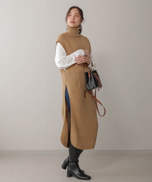 Bou Jeloud（ブージュルード）の「タートルネックラウンドロングベスト（ベスト・レディース・ブラック/ベージュ/アイボリー・FREE）」の8枚目の写真