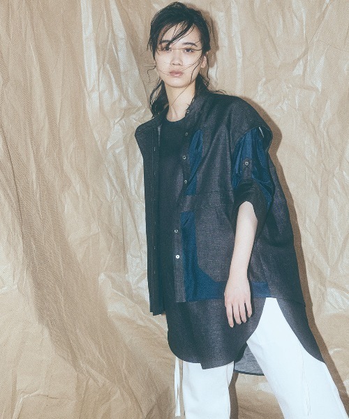 RURI.W（ルリ）の「【RURI.W】SPLICED BLOUSE（シャツ/ブラウス・レディース・ベージュ/ネイビー・FREE）」の2枚目の写真