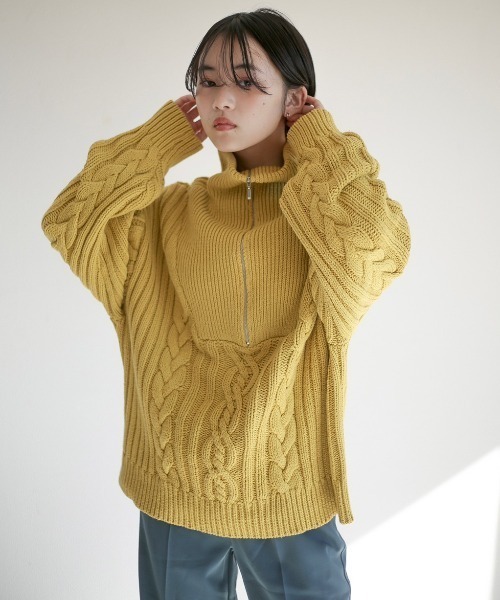 spoon store(スプーンストア)の「ハーフジップケーブルニット(ニット/セーター・レディース・グリーン/マスタード/ホワイト系その他・フリー)」の5枚目の写真