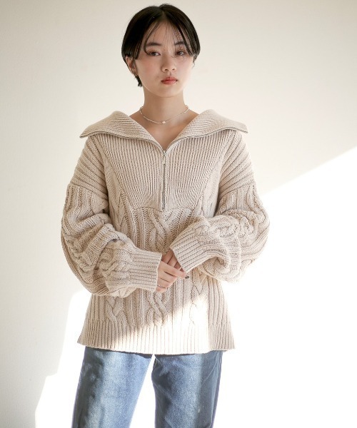 spoon store(スプーンストア)の「ハーフジップケーブルニット(ニット/セーター・レディース・グリーン/マスタード/ホワイト系その他・フリー)」の21枚目の写真