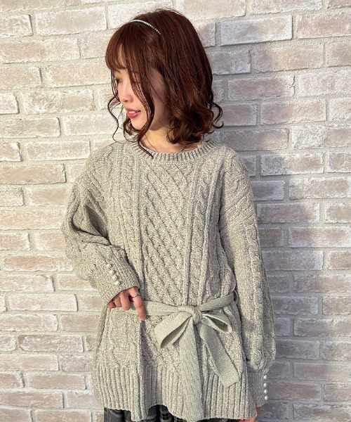 axes femme（アクシーズファム）の「ベルト付クルーネックチュニ（チュニック・レディース・ミント/モカ/キナリ・FREE）」の3枚目の写真