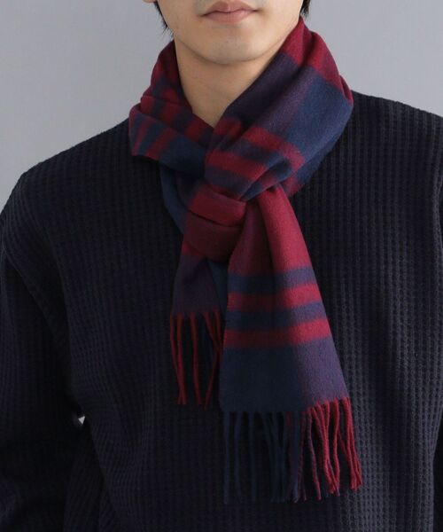 SHIPS（シップス）の「SHIPS: ウール/カシミヤ ベーシック チェック マフラー（マフラー・メンズ・ブラック/カーキ/ダークグレー/キャメル/ワイン/ネイビー・ONE SIZE）」の22枚目の写真