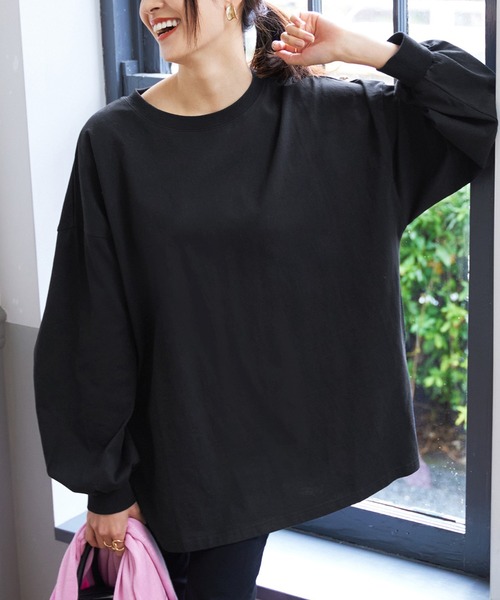 coca(coca)(コカ)の「ボリューム袖カットプルオーバー(Tシャツ/カットソー・レディース・ホワイト/ブラック・ONE SIZE)」の2枚目の写真
