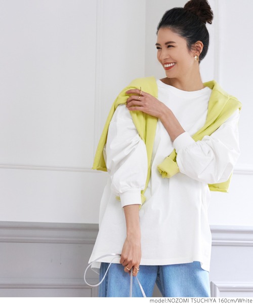 coca(coca)(コカ)の「ボリューム袖カットプルオーバー(Tシャツ/カットソー・レディース・ホワイト/ブラック・ONE SIZE)」の7枚目の写真