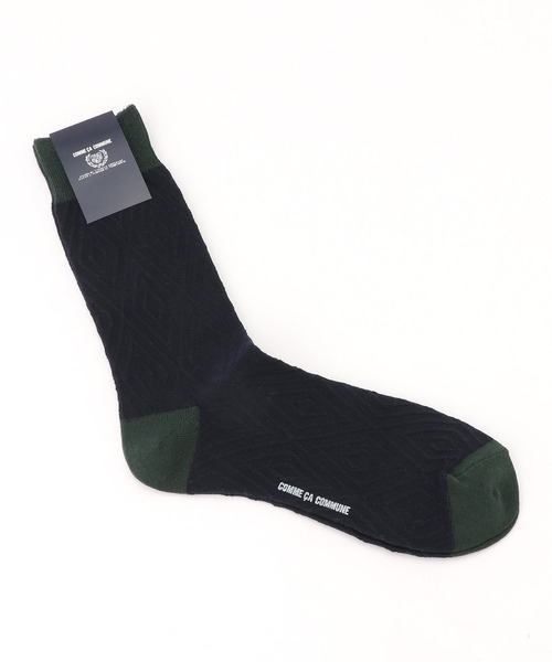 COMME　CA COMMUNE（コムサコミューン）の「ダイヤフレーム柄 ソックス（ソックス/靴下・メンズ・ネイビー/オフホワイト/グリーン・27cm）」の3枚目の写真