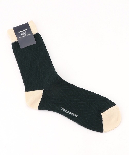 COMME　CA COMMUNE（コムサコミューン）の「ダイヤフレーム柄 ソックス（ソックス/靴下・メンズ・ネイビー/オフホワイト/グリーン・27cm）」の2枚目の写真