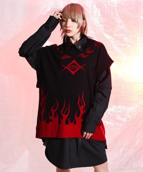 REFLEM（レフレム）の「『REFLEM/レフレム』ジャカードニットベスト（ベスト・レディース・ブラック×ホワイト/ブラック×レッド/ブラック×ブルー・FREE）」の10枚目の写真