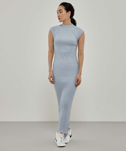 CITY TOKYO（シティトウキョウ）の「【手洗い可能】【伸縮性】シェイプリブニットノースリーブタイトワンピース【A＋TOKYO / エープラストウキョウ】（ワンピース・レディース・ダークグレー/ブラック/オレンジ/ライム/サックスブルー・1/2）」の6枚目の写真