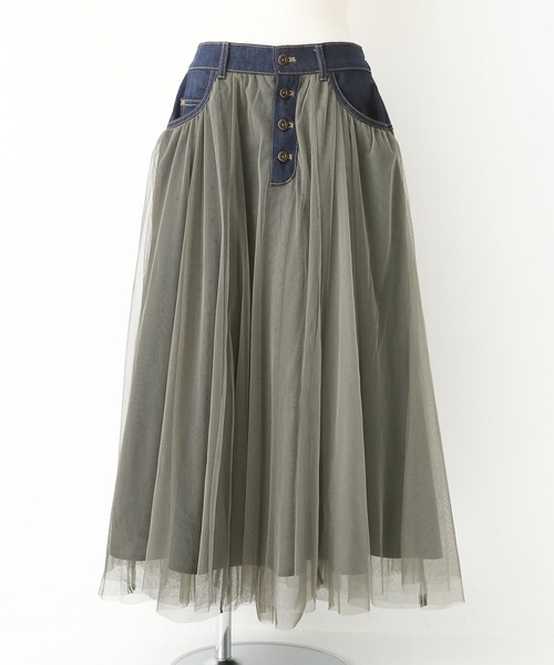 osharewalker(オシャレウォーカー)の「【廃盤】『デニム切替配色チュールスカート』(スカート・レディース・カーキ/グレー・1/2)」の18枚目の写真