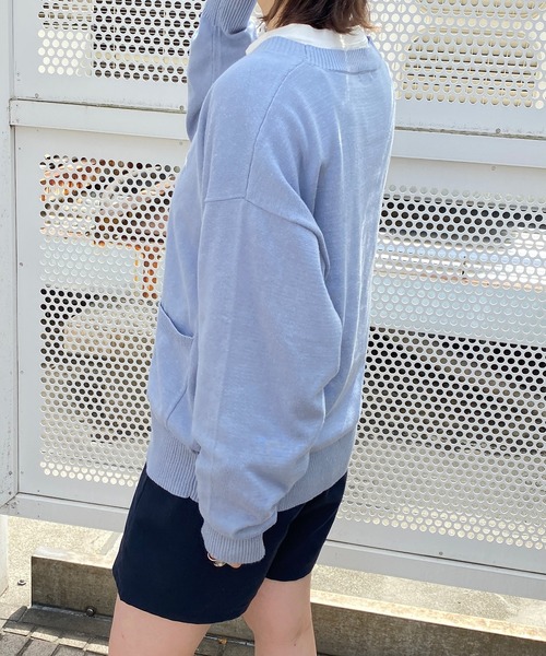 PairPair(ペアペア)の「ワンポイントVネック刺繍カーディガン(ユニセックス)(カーディガン/ボレロ・メンズ・ピンク/オレンジ/アイボリー/イエロー/ライトブルー・MEDIUM/LARGE)」の12枚目の写真