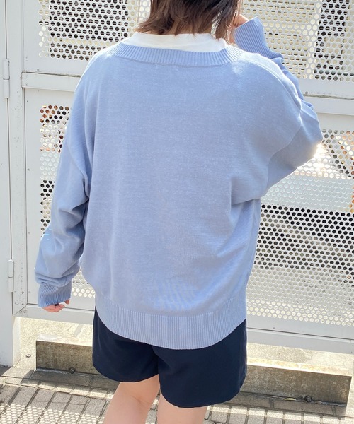 PairPair(ペアペア)の「ワンポイントVネック刺繍カーディガン(ユニセックス)(カーディガン/ボレロ・メンズ・ピンク/オレンジ/アイボリー/イエロー/ライトブルー・MEDIUM/LARGE)」の13枚目の写真