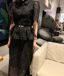 Leja | 【LEJA】花柄レース透けウエストデザインブラウスロングワンピースセットアップ(ワンピース)