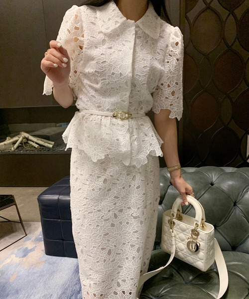 Leja（レジャ）の「【LEJA】花柄レース透けウエストデザインブラウスロングワンピースセットアップ（ワンピース・レディース・ホワイト/ブラック・FREE）」の11枚目の写真