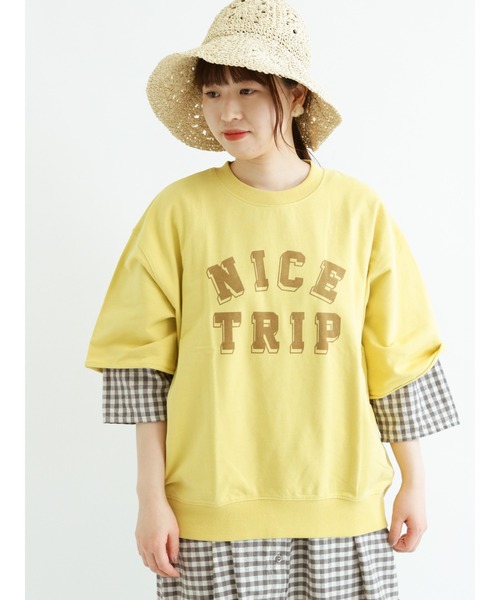 Samansa Mos2(サマンサ モスモス)の「インレイプリントTシャツ(Tシャツ/カットソー・レディース・カーキ/イエロー/チャコール/オフホワイト・フリ-)」の4枚目の写真