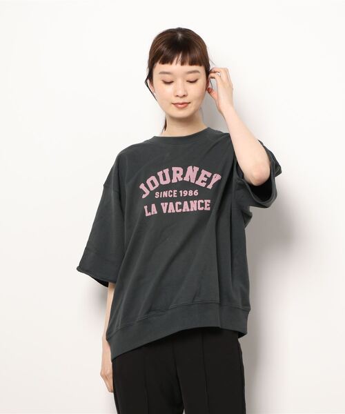 Samansa Mos2(サマンサ モスモス)の「インレイプリントTシャツ(Tシャツ/カットソー・レディース・カーキ/イエロー/チャコール/オフホワイト・フリ-)」の5枚目の写真