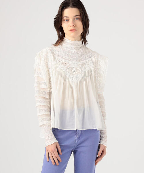 ISABEL MARANT（イザベルマラン）の「ISABEL MARANT GIULIA コットンシルク レースブラウス（シャツ/ブラウス・レディース・ホワイト/ブラック・36）」の4枚目の写真