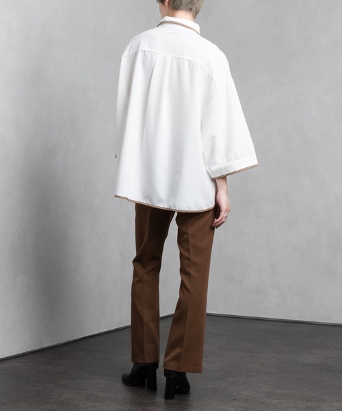 Adoon plain（アドーンプレーン）の「【Adoon plain】パイピング半袖シャツ（シャツ/ブラウス・メンズ・ブルー/オフホワイト/ボルドー/ブラック・LARGE/MEDIUM）」の7枚目の写真