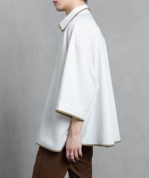 Adoon plain（アドーンプレーン）の「【Adoon plain】パイピング半袖シャツ（シャツ/ブラウス・メンズ・ブルー/オフホワイト/ボルドー/ブラック・LARGE/MEDIUM）」の9枚目の写真