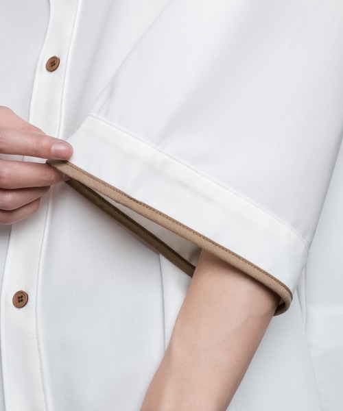 Adoon plain（アドーンプレーン）の「【Adoon plain】パイピング半袖シャツ（シャツ/ブラウス・メンズ・ブルー/オフホワイト/ボルドー/ブラック・LARGE/MEDIUM）」の12枚目の写真