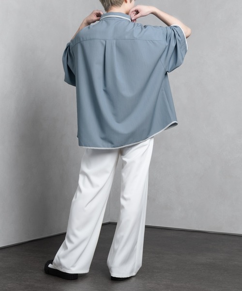 Adoon plain（アドーンプレーン）の「【Adoon plain】パイピング半袖シャツ（シャツ/ブラウス・メンズ・ブルー/オフホワイト/ボルドー/ブラック・LARGE/MEDIUM）」の15枚目の写真