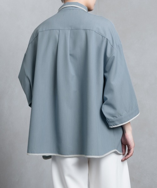 Adoon plain（アドーンプレーン）の「【Adoon plain】パイピング半袖シャツ（シャツ/ブラウス・メンズ・ブルー/オフホワイト/ボルドー/ブラック・LARGE/MEDIUM）」の18枚目の写真