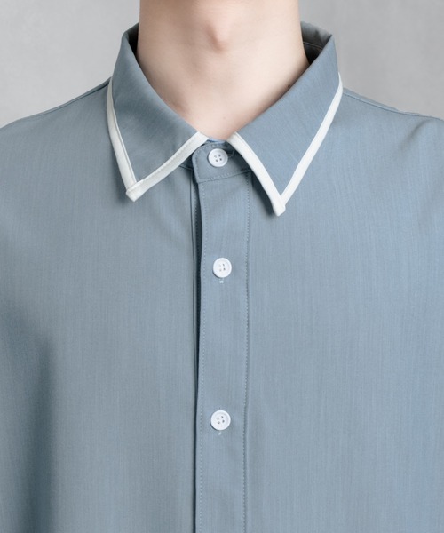 Adoon plain（アドーンプレーン）の「【Adoon plain】パイピング半袖シャツ（シャツ/ブラウス・メンズ・ブルー/オフホワイト/ボルドー/ブラック・LARGE/MEDIUM）」の19枚目の写真