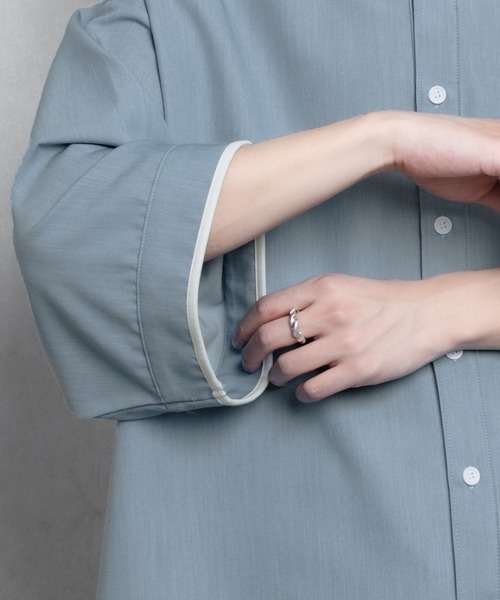 Adoon plain（アドーンプレーン）の「【Adoon plain】パイピング半袖シャツ（シャツ/ブラウス・メンズ・ブルー/オフホワイト/ボルドー/ブラック・LARGE/MEDIUM）」の20枚目の写真