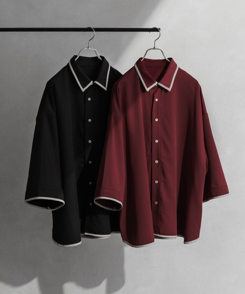 Adoon plain（アドーンプレーン）の「【Adoon plain】パイピング半袖シャツ（シャツ/ブラウス・メンズ・ブルー/オフホワイト/ボルドー/ブラック・LARGE/MEDIUM）」の22枚目の写真