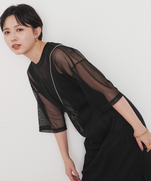 Aunt Marie's（アントマリーズ）の「メッシュロングワンピース（ワンピース・レディース・ベージュ/ブルー/ダークグリーン/ブラック・FREE）」の2枚目の写真