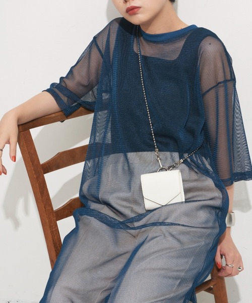 Aunt Marie's（アントマリーズ）の「メッシュロングワンピース（ワンピース・レディース・ベージュ/ブルー/ダークグリーン/ブラック・FREE）」の4枚目の写真