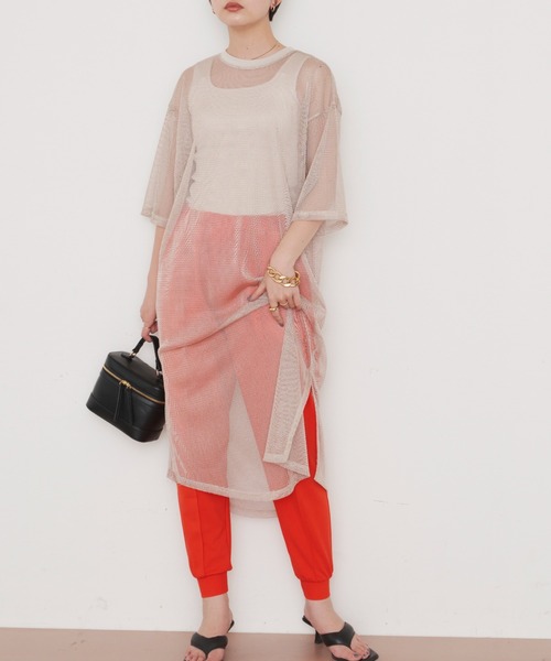 Aunt Marie's（アントマリーズ）の「メッシュロングワンピース（ワンピース・レディース・ベージュ/ブルー/ダークグリーン/ブラック・FREE）」の6枚目の写真