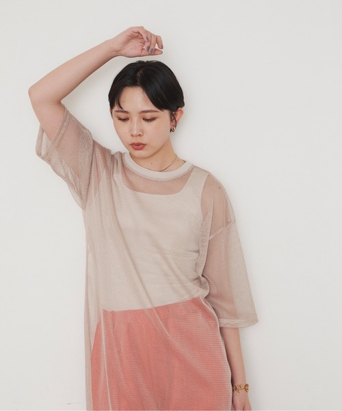 Aunt Marie's（アントマリーズ）の「メッシュロングワンピース（ワンピース・レディース・ベージュ/ブルー/ダークグリーン/ブラック・FREE）」の5枚目の写真