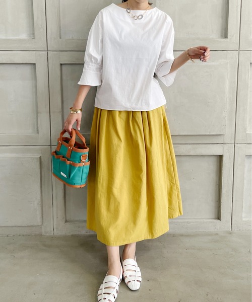 StyleSea（スタイルシー）の「コットンリネンロングギャザーフレアスカート（スカート・レディース・ブラック/パープル/ブラウン/レッド/ピンク/イエロー/ブルー/グリーン/ラベンダー/キャメル・FREE）」の7枚目の写真