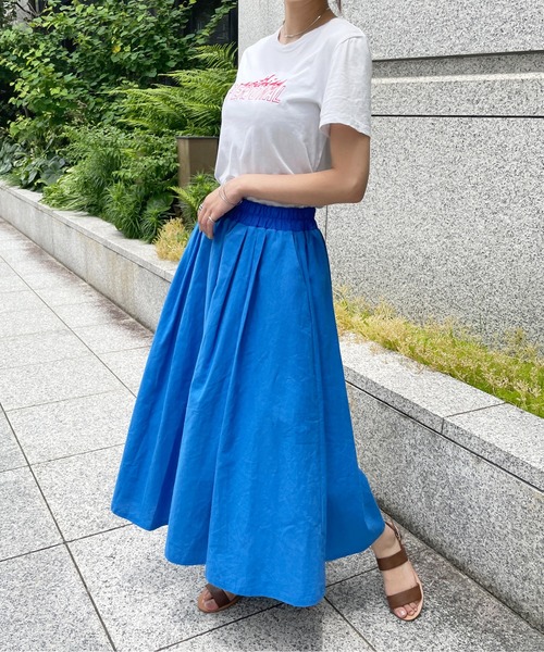 StyleSea（スタイルシー）の「コットンリネンロングギャザーフレアスカート（スカート・レディース・ブラック/パープル/ブラウン/レッド/ピンク/イエロー/ブルー/グリーン/ラベンダー/キャメル・FREE）」の4枚目の写真