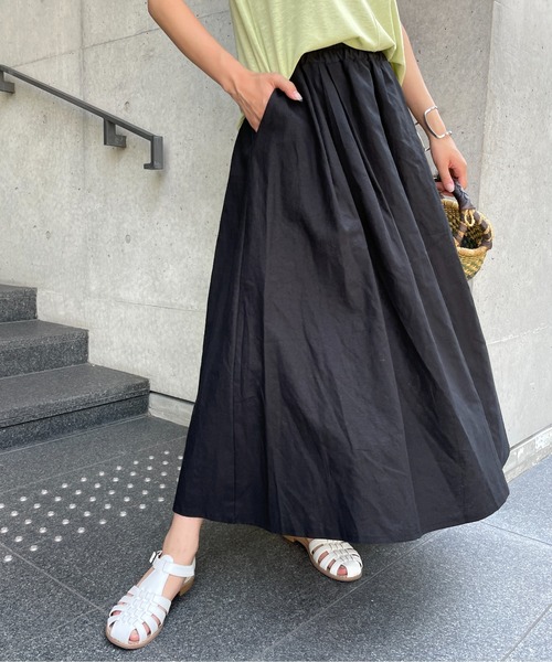 StyleSea（スタイルシー）の「コットンリネンロングギャザーフレアスカート（スカート・レディース・ブラック/パープル/ブラウン/レッド/ピンク/イエロー/ブルー/グリーン/ラベンダー/キャメル・FREE）」の18枚目の写真