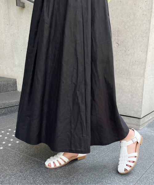 StyleSea（スタイルシー）の「コットンリネンロングギャザーフレアスカート（スカート・レディース・ブラック/パープル/ブラウン/レッド/ピンク/イエロー/ブルー/グリーン/ラベンダー/キャメル・FREE）」の14枚目の写真