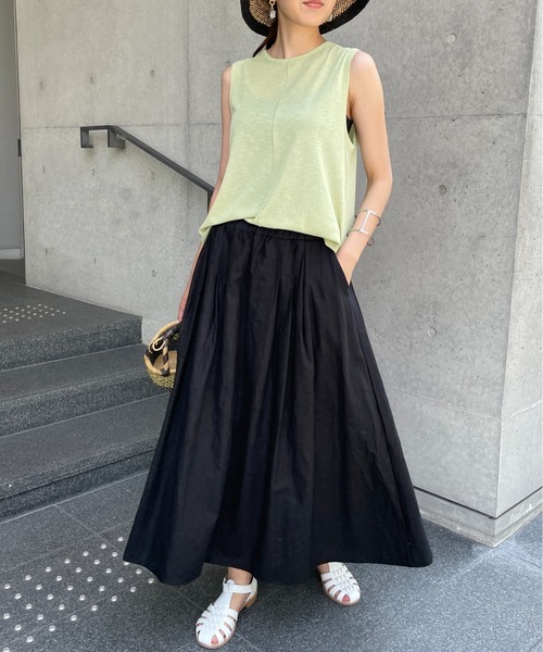 StyleSea（スタイルシー）の「コットンリネンロングギャザーフレアスカート（スカート・レディース・ブラック/パープル/ブラウン/レッド/ピンク/イエロー/ブルー/グリーン/ラベンダー/キャメル・FREE）」の16枚目の写真