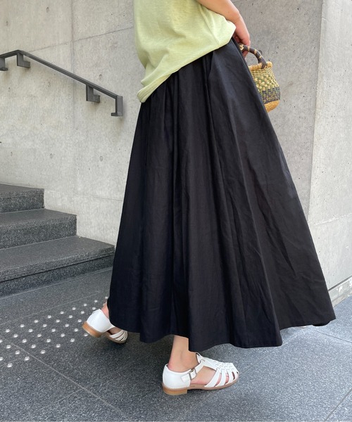 StyleSea（スタイルシー）の「コットンリネンロングギャザーフレアスカート（スカート・レディース・ブラック/パープル/ブラウン/レッド/ピンク/イエロー/ブルー/グリーン/ラベンダー/キャメル・FREE）」の12枚目の写真