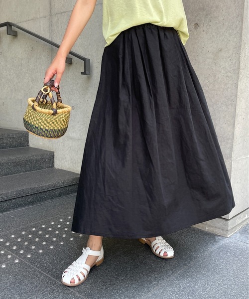 StyleSea（スタイルシー）の「コットンリネンロングギャザーフレアスカート（スカート・レディース・ブラック/パープル/ブラウン/レッド/ピンク/イエロー/ブルー/グリーン/ラベンダー/キャメル・FREE）」の17枚目の写真