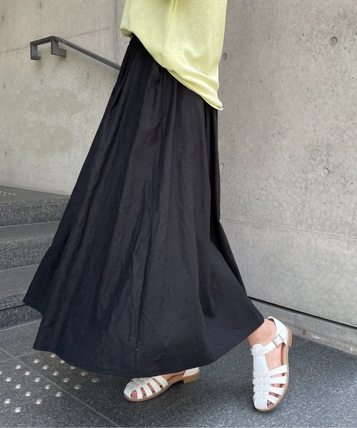 StyleSea（スタイルシー）の「コットンリネンロングギャザーフレアスカート（スカート・レディース・ブラック/パープル/ブラウン/レッド/ピンク/イエロー/ブルー/グリーン/ラベンダー/キャメル・FREE）」の15枚目の写真