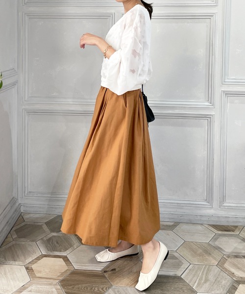 StyleSea（スタイルシー）の「コットンリネンロングギャザーフレアスカート（スカート・レディース・ブラック/パープル/ブラウン/レッド/ピンク/イエロー/ブルー/グリーン/ラベンダー/キャメル・FREE）」の22枚目の写真