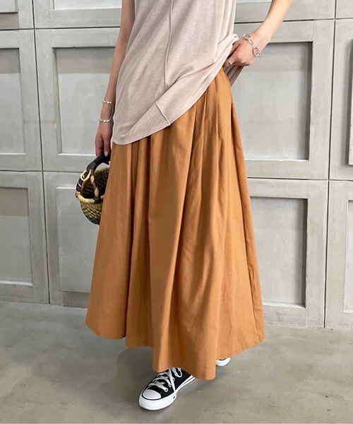 StyleSea（スタイルシー）の「コットンリネンロングギャザーフレアスカート（スカート・レディース・ブラック/パープル/ブラウン/レッド/ピンク/イエロー/ブルー/グリーン/ラベンダー/キャメル・FREE）」の21枚目の写真